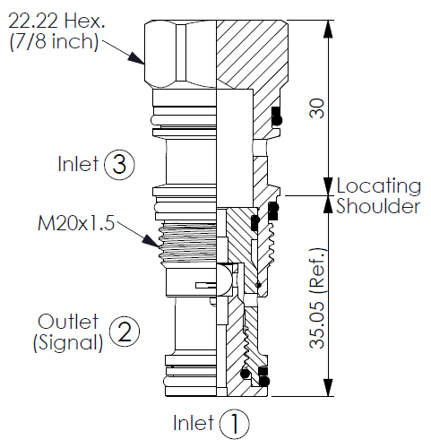 Single-Ball Shuttle Valve with Signal at Port 2, Ports 1 and 3