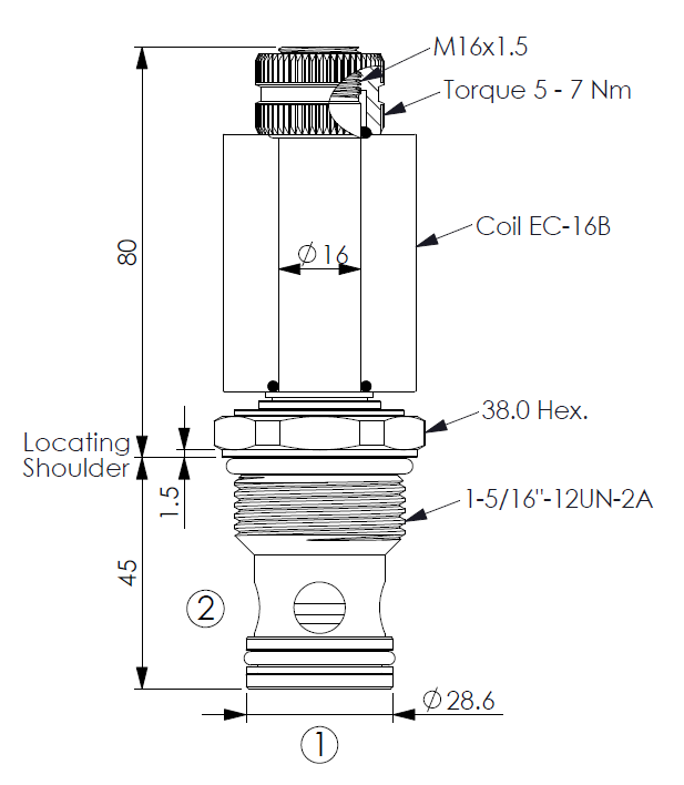 Pilot-Operated, Port 2 Blocked, Bidirectional Flow Energized, W 