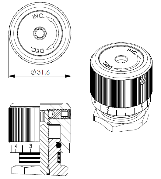 Aluminum Alloy Adjustment Knob with Calibrated Scale